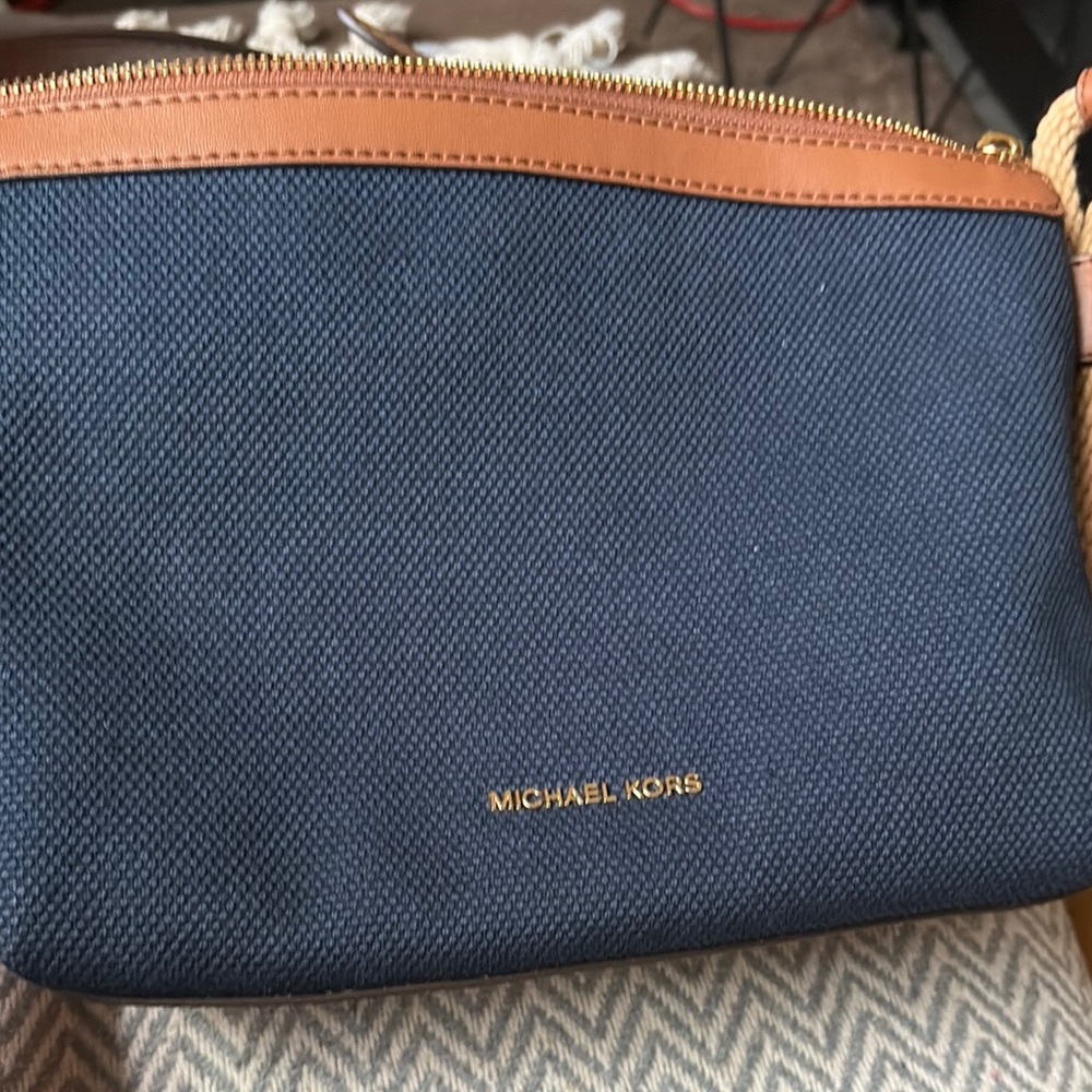 Michael Kors Blue and Tan Toiletry Bag with Structured Design - Picture 1 of 2